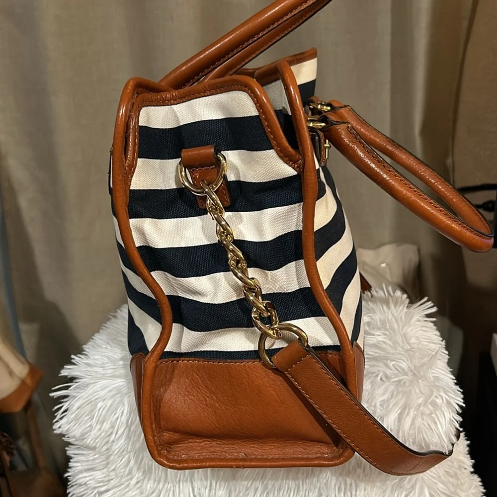 Michael Kors Hamilton Blue and White striped Canvas Tote - Picture 3 of 12